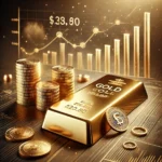 DALL·E 2024-11-22 21.24.59 - An elegant and visually appealing image for an article about the current gold price, featuring a golden bar, coins, and a financial chart in the backg